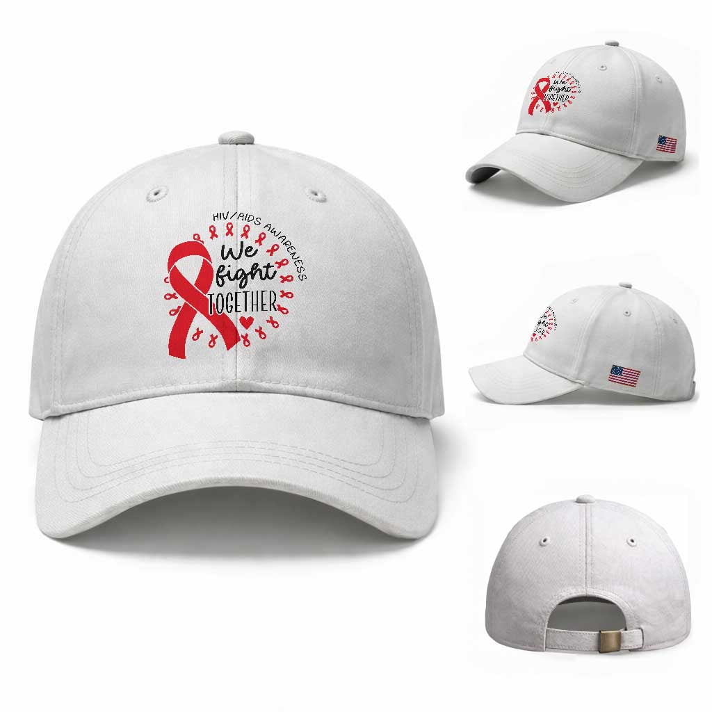 HIV Awareness Red Ribbon Support Gift Baseball Cap We Fight Together