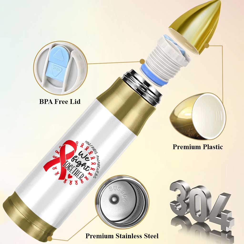 HIV Awareness Red Ribbon Support Gift Bullet Tumbler We Fight Together - Wonder Print Shop