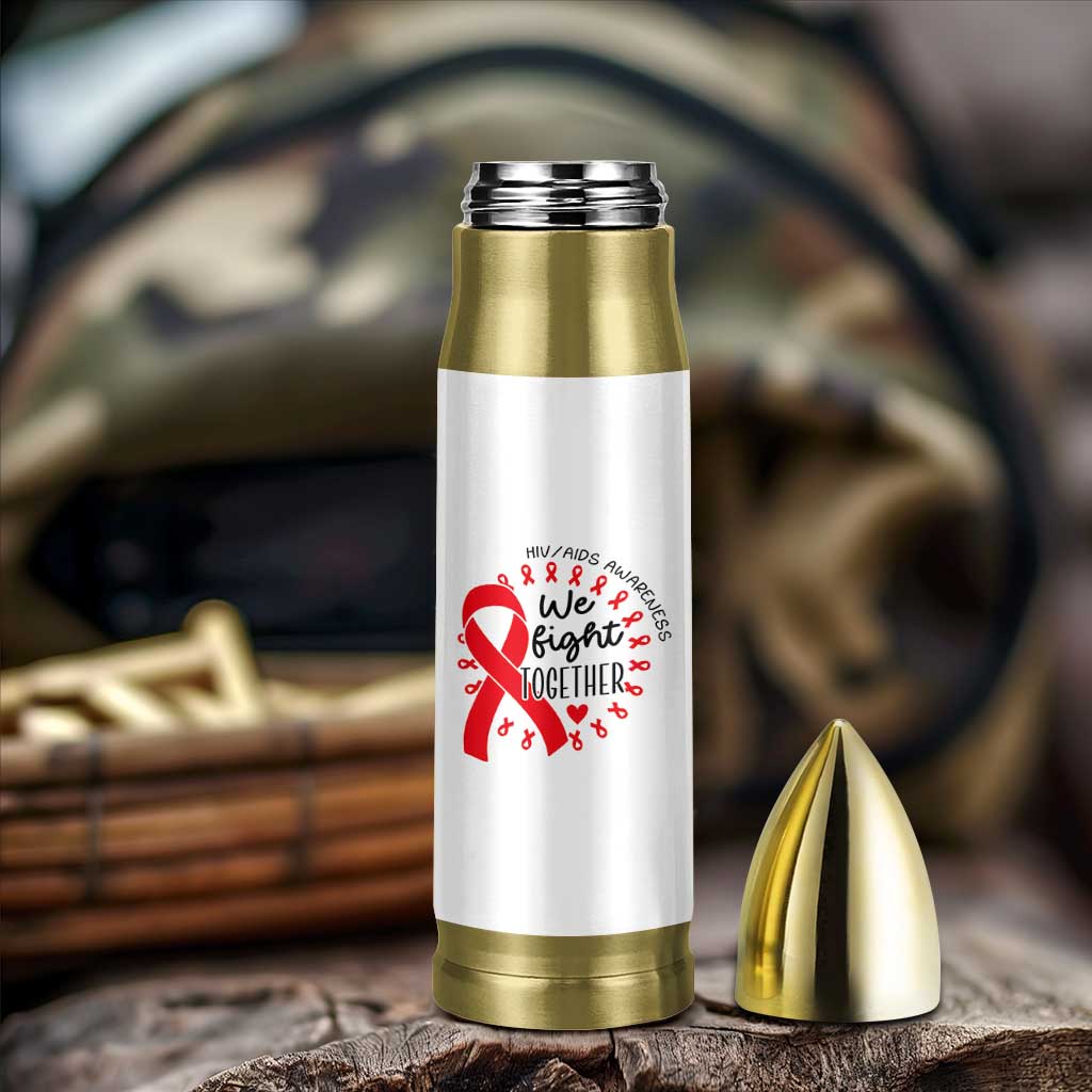 HIV Awareness Red Ribbon Support Gift Bullet Tumbler We Fight Together - Wonder Print Shop