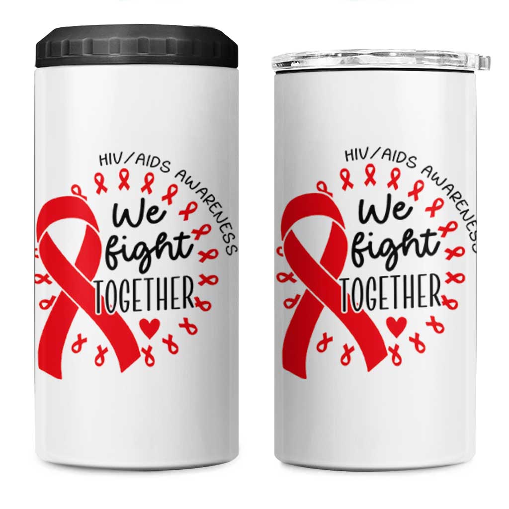 HIV Awareness Red Ribbon Support Gift 4 in 1 Can Cooler Tumbler We Fight Together - Wonder Print Shop
