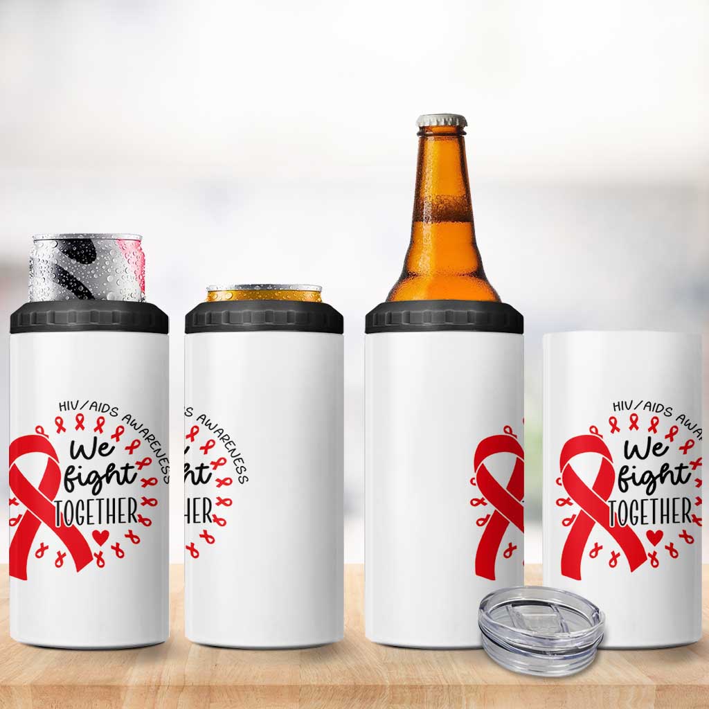 HIV Awareness Red Ribbon Support Gift 4 in 1 Can Cooler Tumbler We Fight Together - Wonder Print Shop