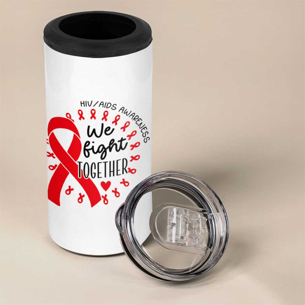 HIV Awareness Red Ribbon Support Gift 4 in 1 Can Cooler Tumbler We Fight Together - Wonder Print Shop