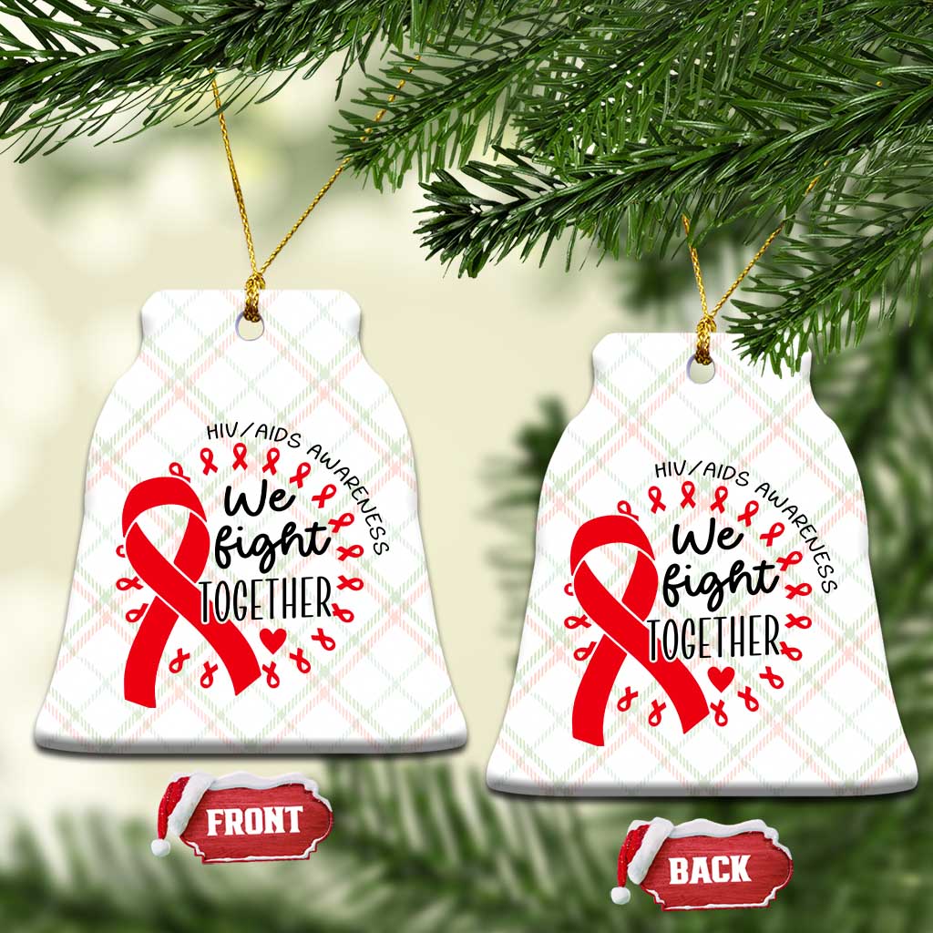 HIV Awareness Red Ribbon Support Gift Ceramic Ornament We Fight Together - Wonder Print Shop