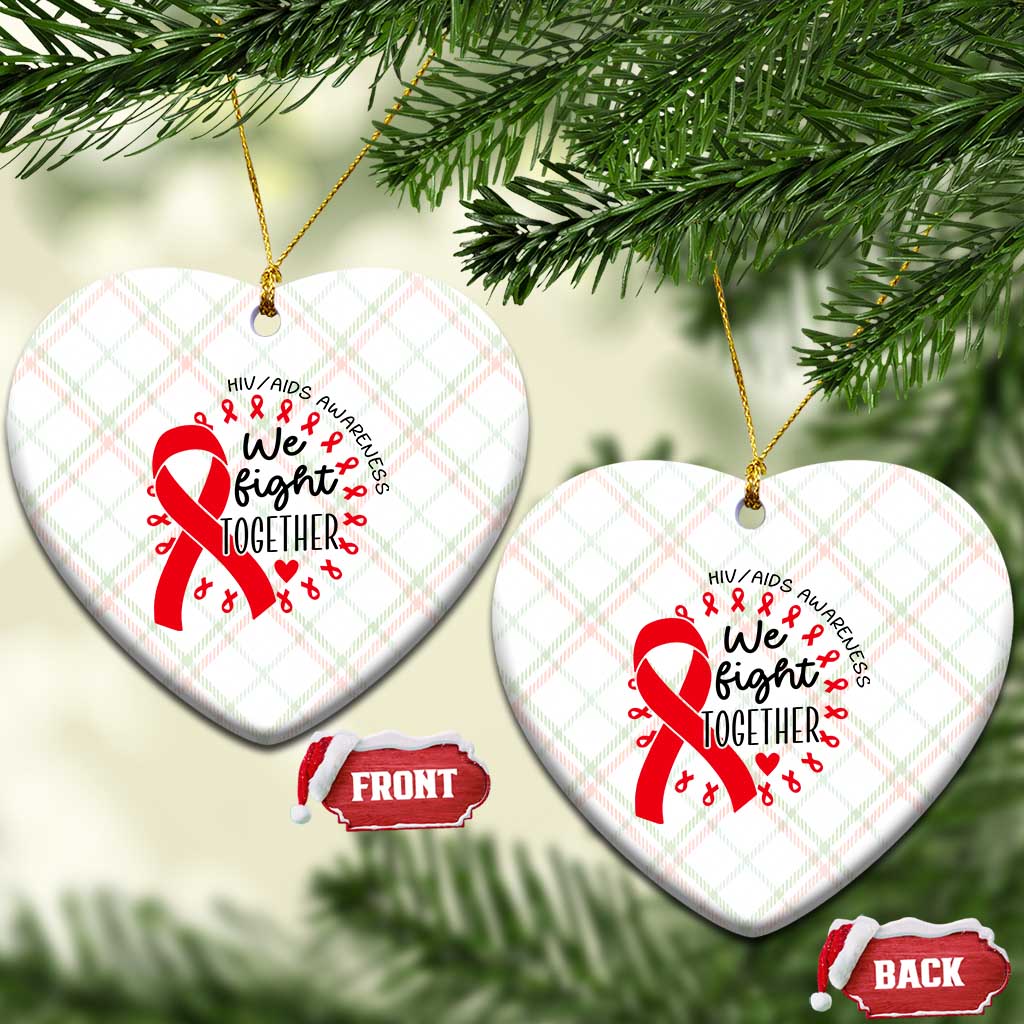 HIV Awareness Red Ribbon Support Gift Ceramic Ornament We Fight Together - Wonder Print Shop