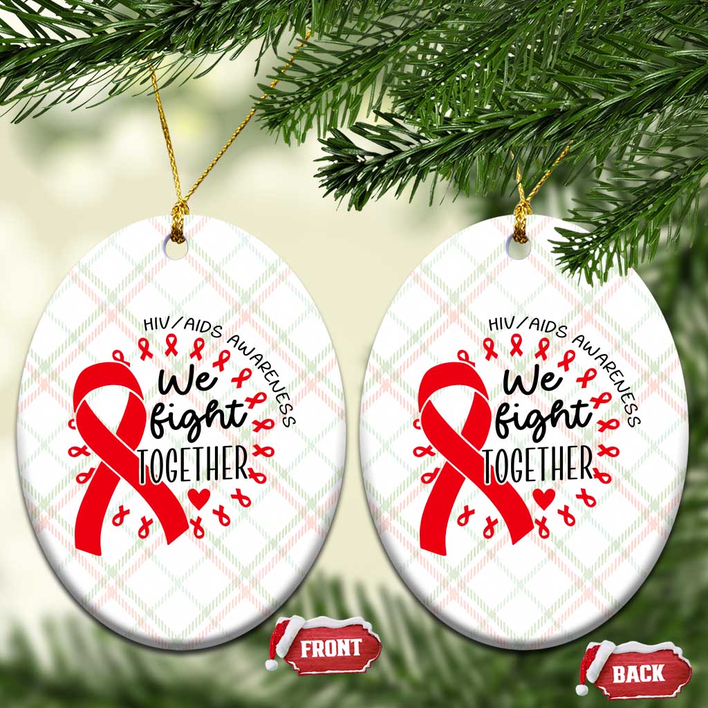 HIV Awareness Red Ribbon Support Gift Ceramic Ornament We Fight Together - Wonder Print Shop