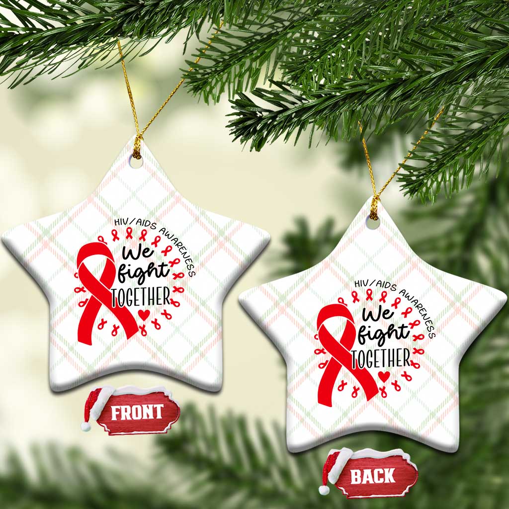 HIV Awareness Red Ribbon Support Gift Ceramic Ornament We Fight Together - Wonder Print Shop