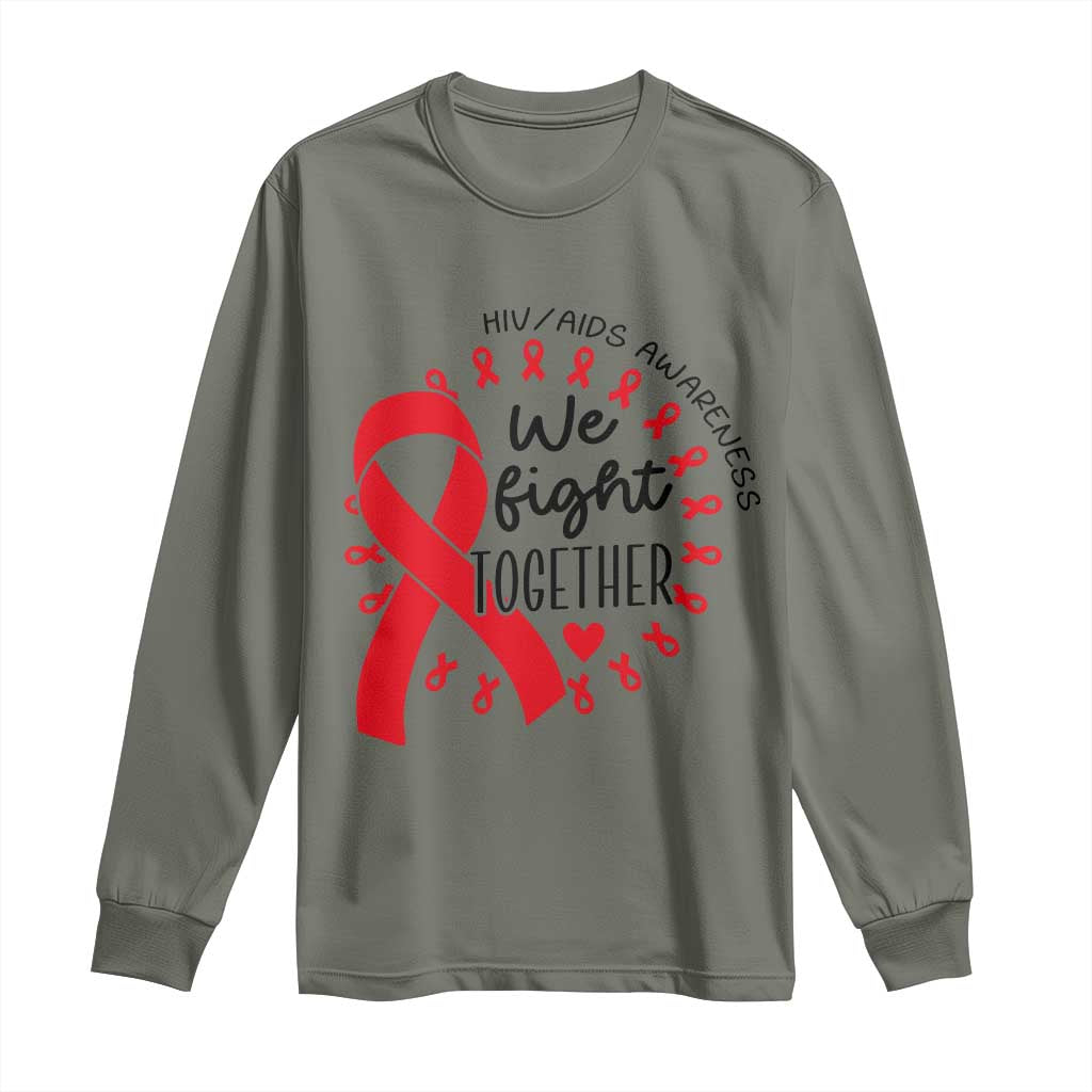 HIV Awareness Red Ribbon Support Gift Long Sleeve Shirt We Fight Together - Wonder Print Shop