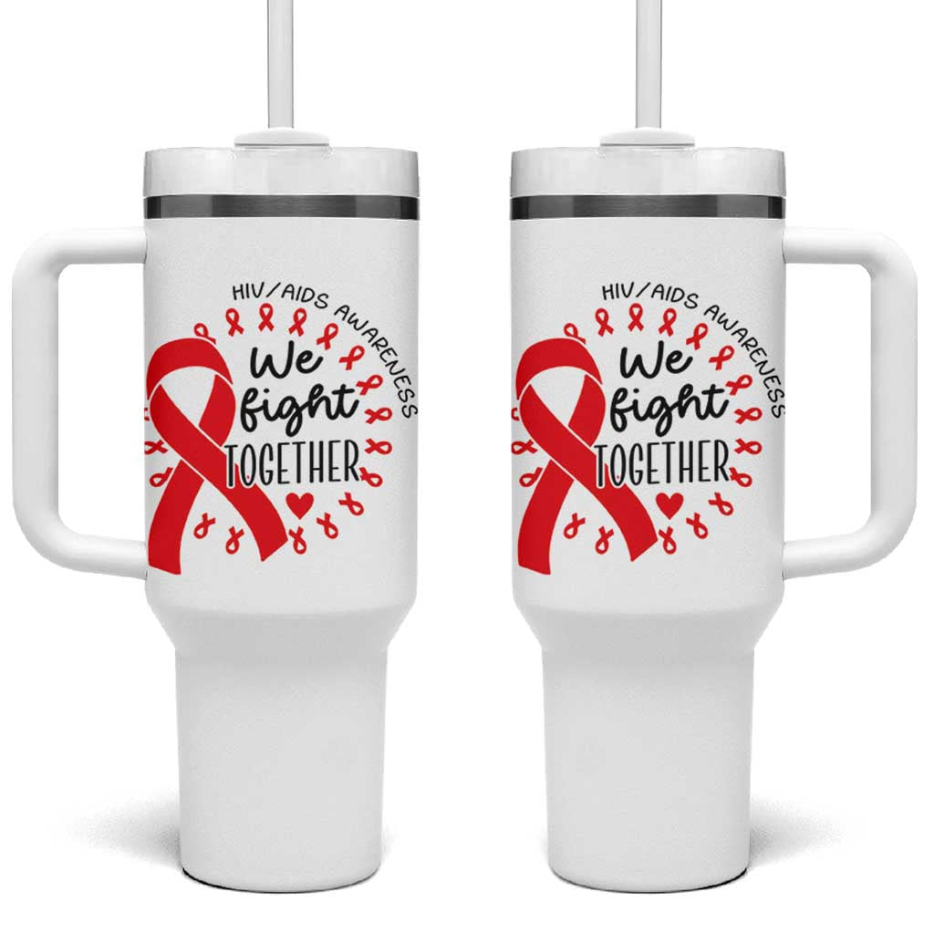 HIV Awareness Red Ribbon Support Gift Tumbler With Handle We Fight Together - Wonder Print Shop