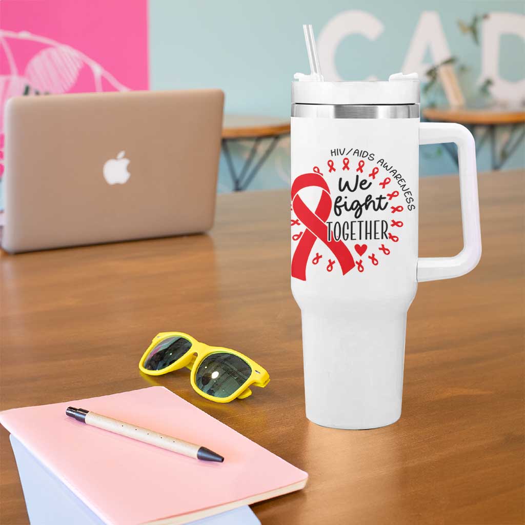 HIV Awareness Red Ribbon Support Gift Tumbler With Handle We Fight Together - Wonder Print Shop