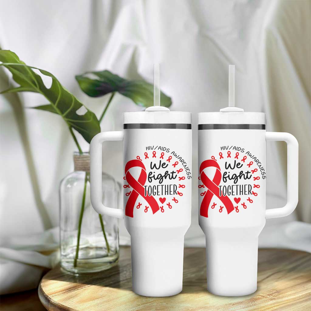 HIV Awareness Red Ribbon Support Gift Tumbler With Handle We Fight Together - Wonder Print Shop
