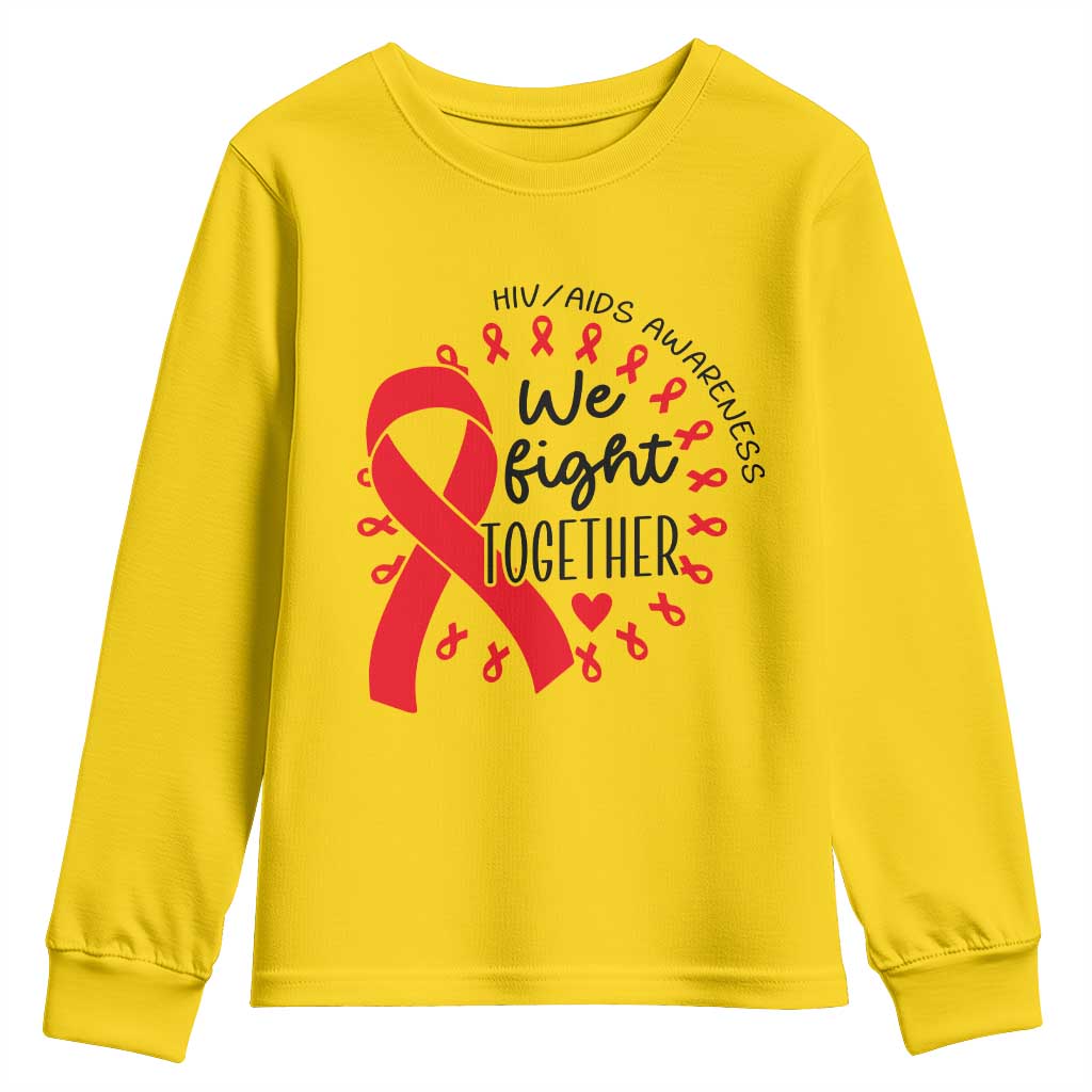 HIV Awareness Red Ribbon Support Gift Youth Sweatshirt We Fight Together - Wonder Print Shop