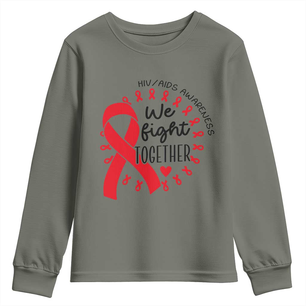HIV Awareness Red Ribbon Support Gift Youth Sweatshirt We Fight Together - Wonder Print Shop