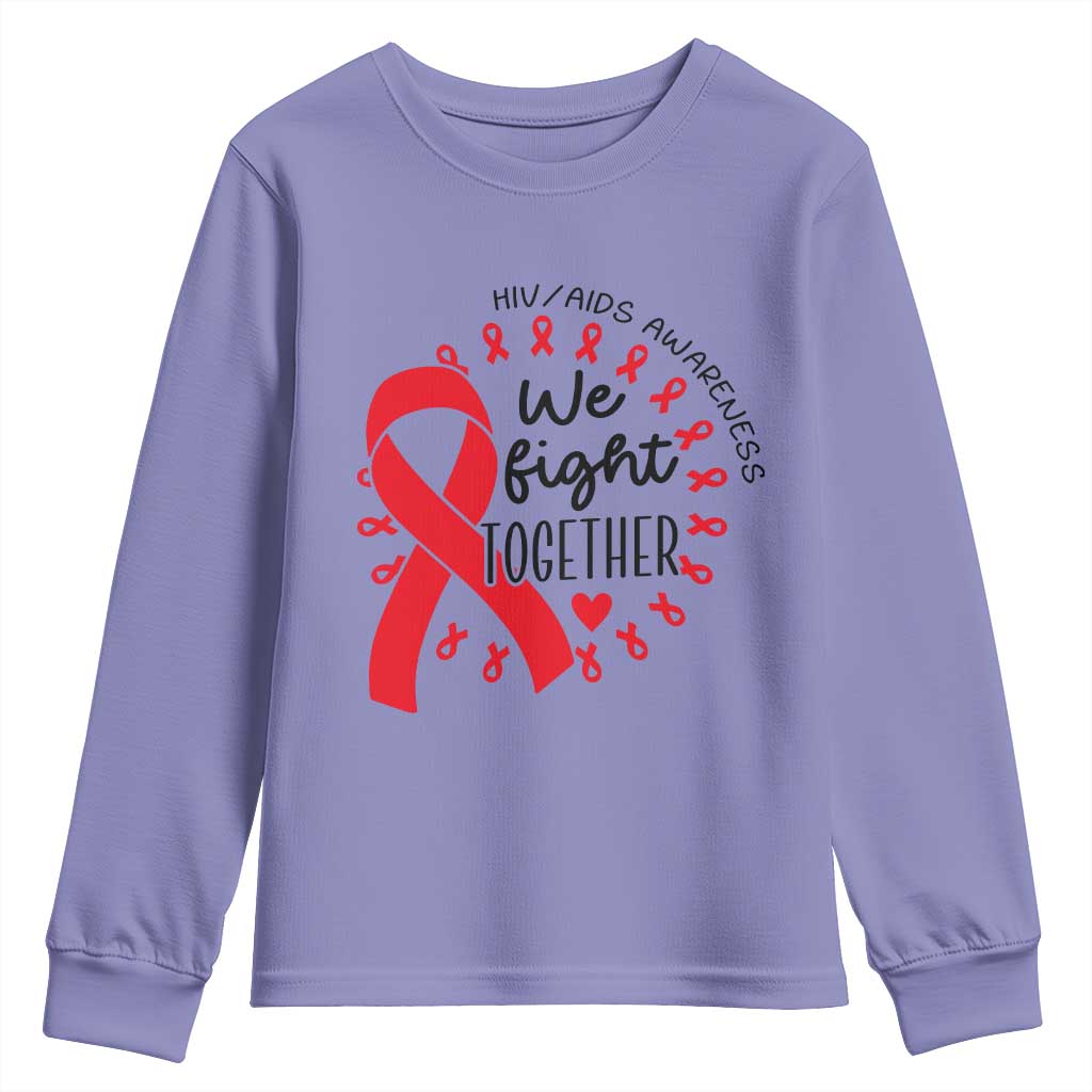 HIV Awareness Red Ribbon Support Gift Youth Sweatshirt We Fight Together - Wonder Print Shop