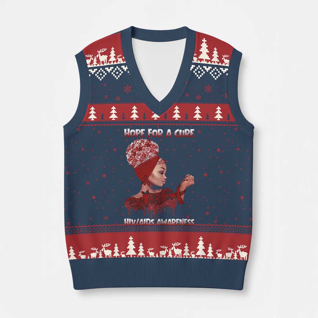 Hope For A Cure HIV Awareness V-Neck Knit Sweater Vest Support Squad Gift - Wonder Print Shop