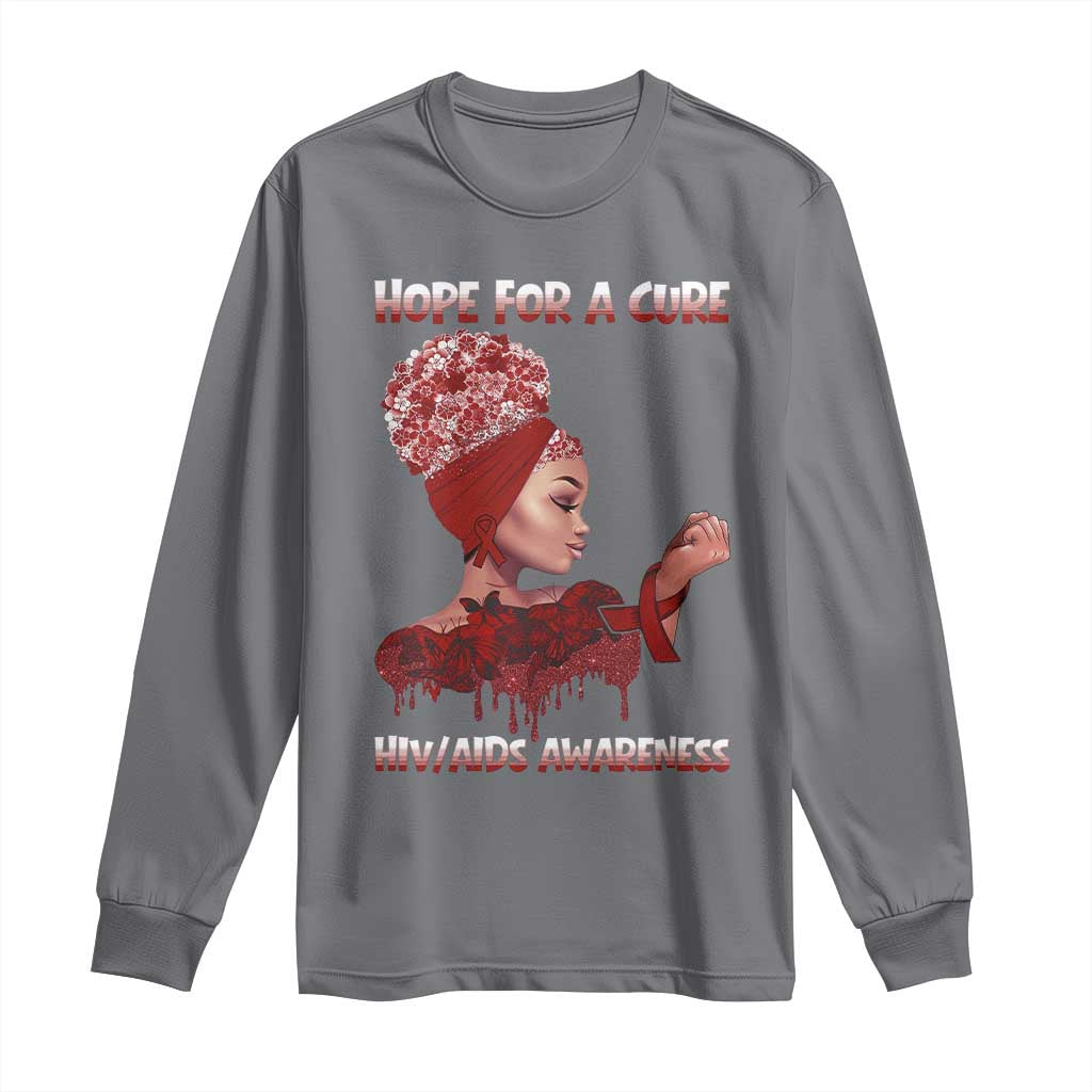 Hope For A Cure HIV Awareness Long Sleeve Shirt Support Squad Gift - Wonder Print Shop