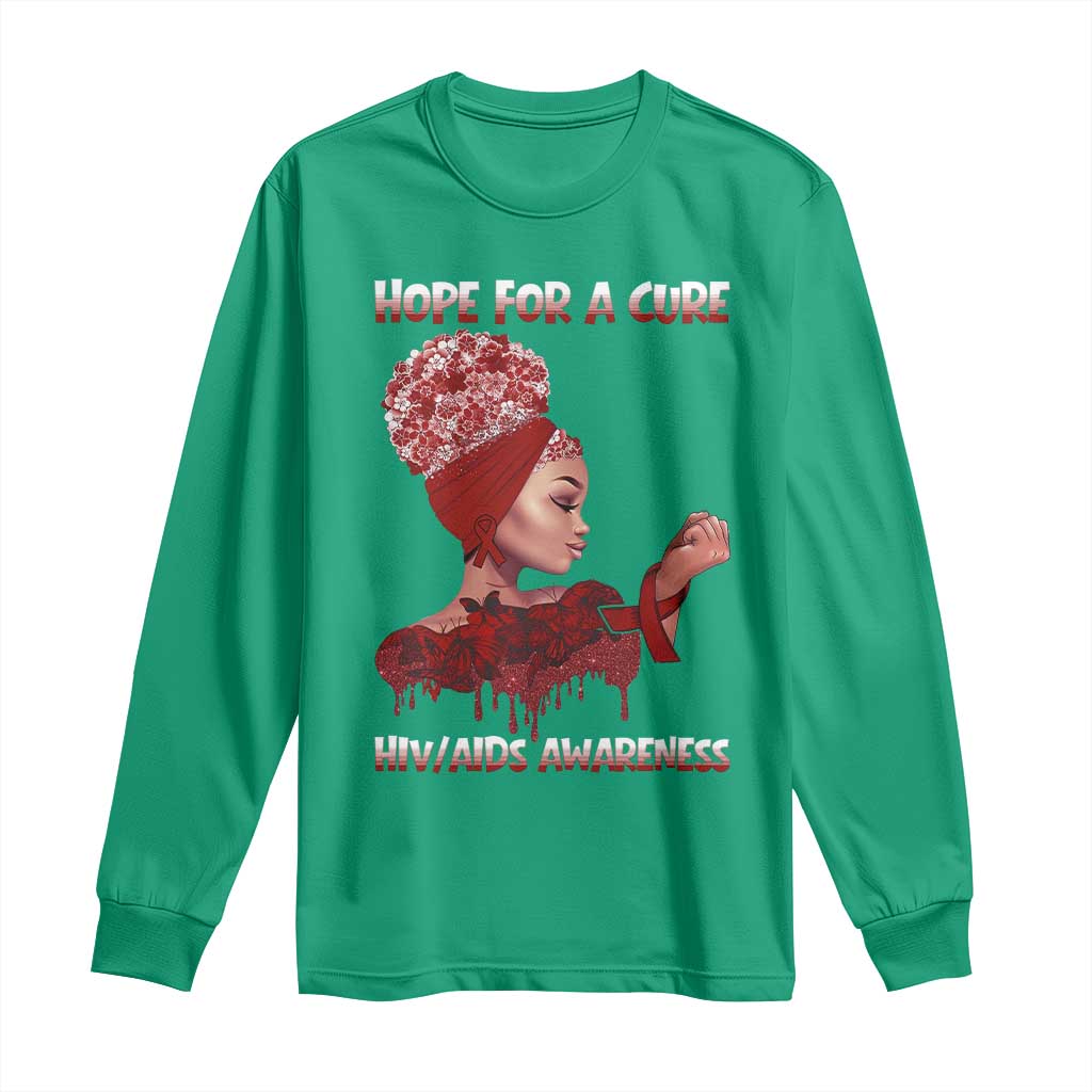 Hope For A Cure HIV Awareness Long Sleeve Shirt Support Squad Gift - Wonder Print Shop
