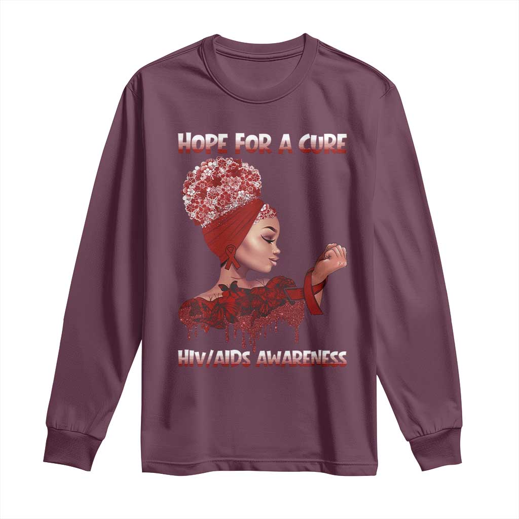 Hope For A Cure HIV Awareness Long Sleeve Shirt Support Squad Gift - Wonder Print Shop