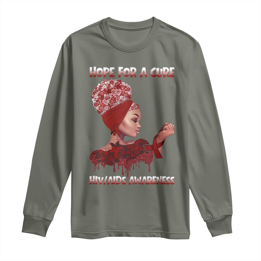 Hope For A Cure HIV Awareness Long Sleeve Shirt Support Squad Gift - Wonder Print Shop