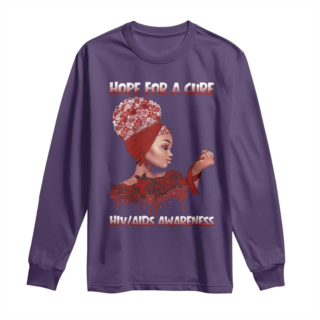 Hope For A Cure HIV Awareness Long Sleeve Shirt Support Squad Gift - Wonder Print Shop
