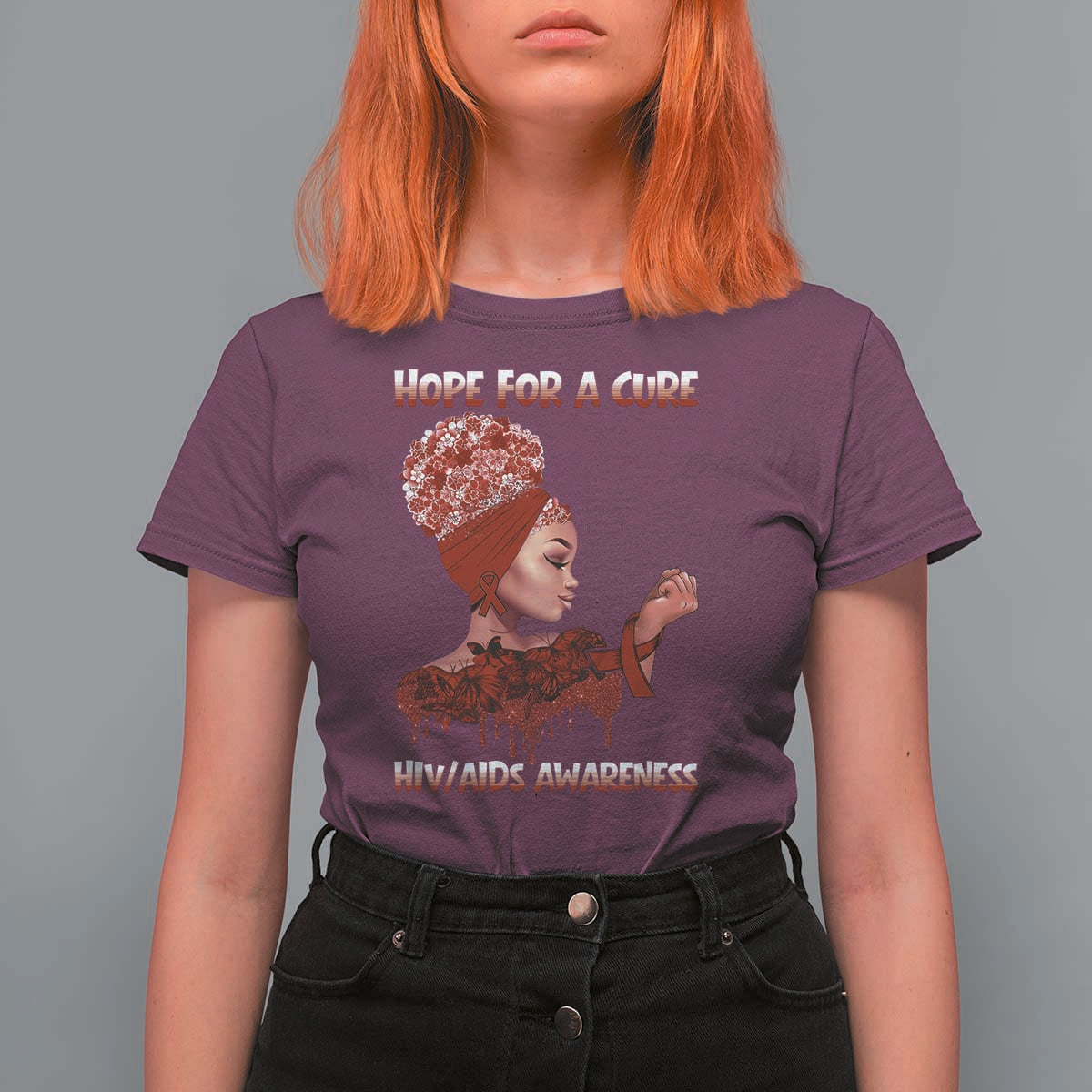 Hope For A Cure HIV Awareness T Shirt For Women Support Squad Gift - Wonder Print Shop