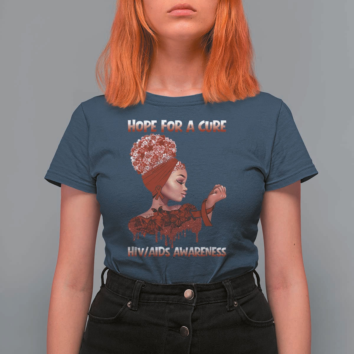 Hope For A Cure HIV Awareness T Shirt For Women Support Squad Gift - Wonder Print Shop