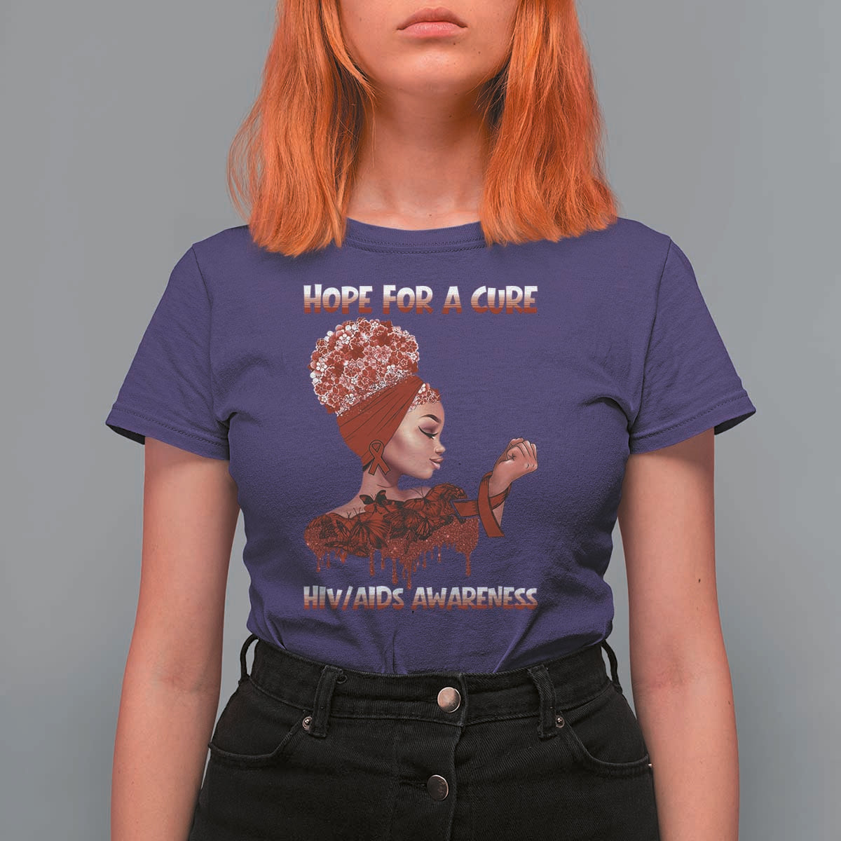 Hope For A Cure HIV Awareness T Shirt For Women Support Squad Gift - Wonder Print Shop