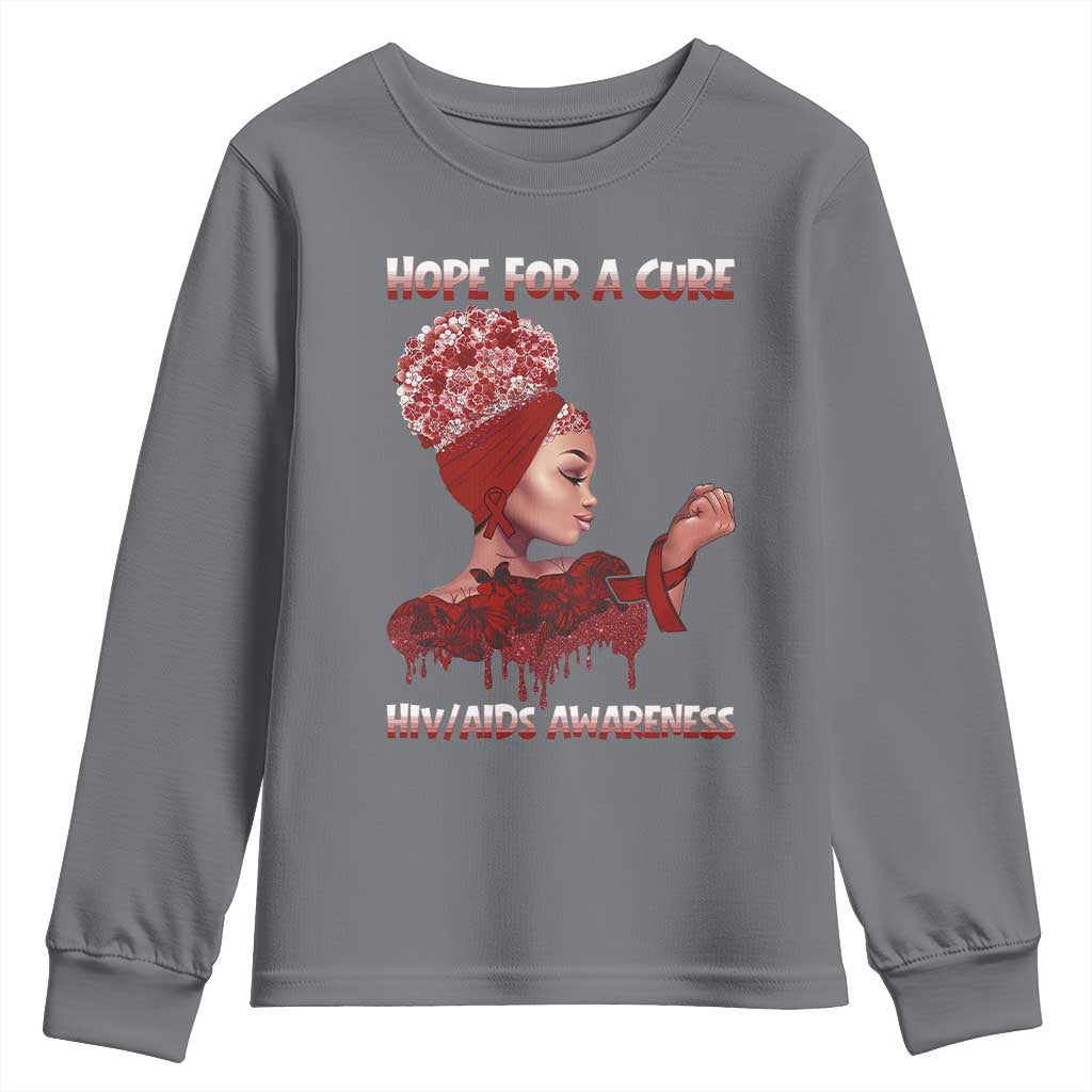 Hope For A Cure HIV Awareness Youth Sweatshirt Support Squad Gift - Wonder Print Shop