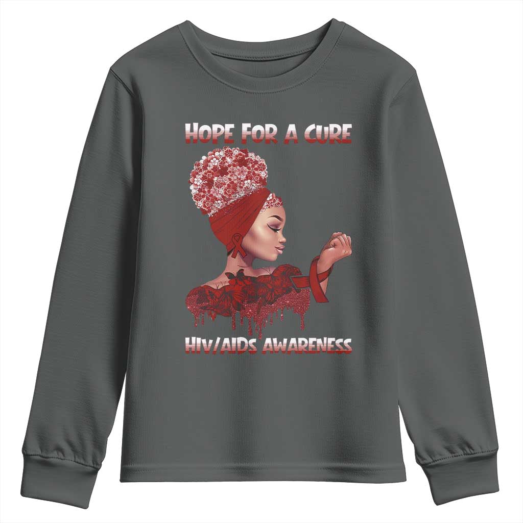 Hope For A Cure HIV Awareness Youth Sweatshirt Support Squad Gift - Wonder Print Shop
