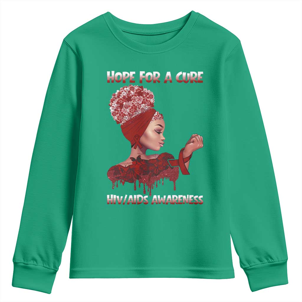 Hope For A Cure HIV Awareness Youth Sweatshirt Support Squad Gift - Wonder Print Shop