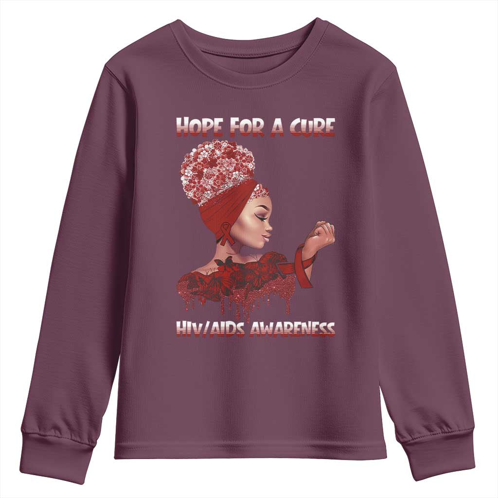 Hope For A Cure HIV Awareness Youth Sweatshirt Support Squad Gift - Wonder Print Shop