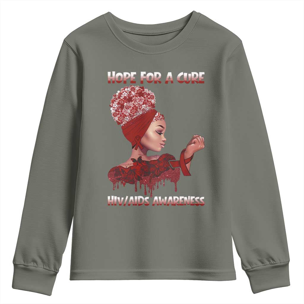 Hope For A Cure HIV Awareness Youth Sweatshirt Support Squad Gift - Wonder Print Shop