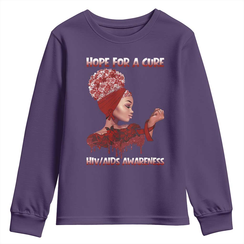 Hope For A Cure HIV Awareness Youth Sweatshirt Support Squad Gift - Wonder Print Shop