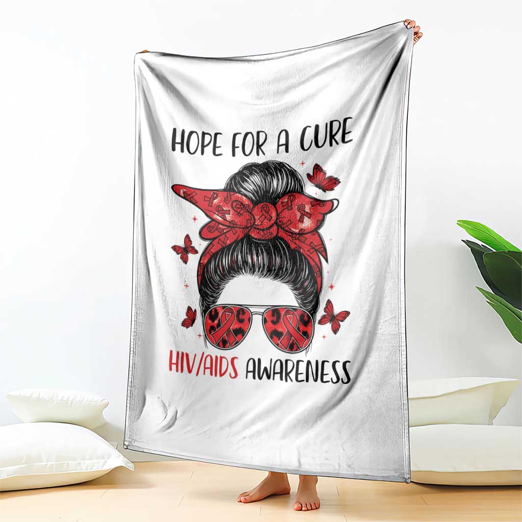Hope For A Cure HIV Awareness Throw Blanket Strong Woman Red Ribbon Gift - Wonder Print Shop