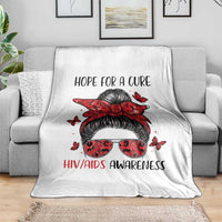 Hope For A Cure HIV Awareness Throw Blanket Strong Woman Red Ribbon Gift - Wonder Print Shop