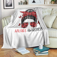 Hope For A Cure HIV Awareness Throw Blanket Strong Woman Red Ribbon Gift - Wonder Print Shop