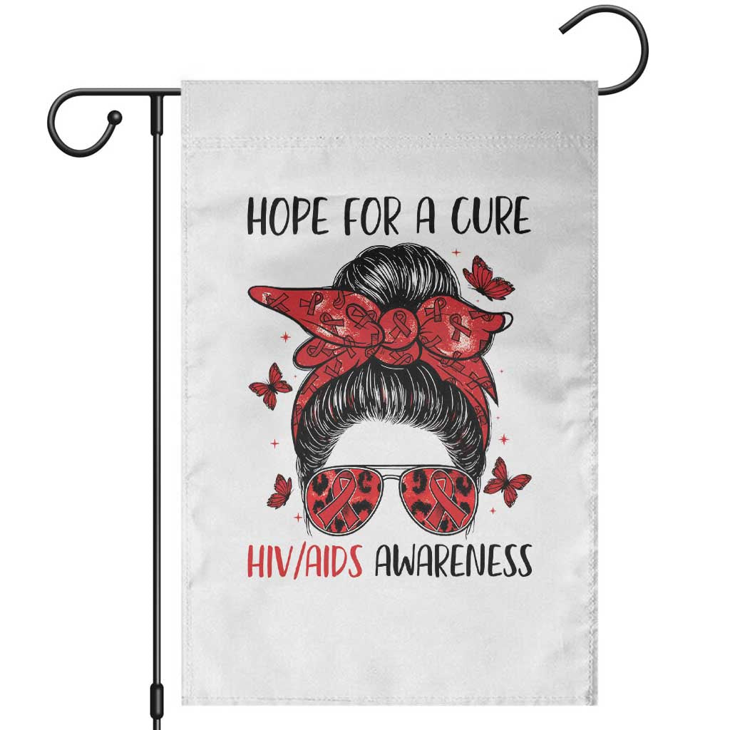 Hope For A Cure HIV Awareness Garden Flag Strong Woman Red Ribbon Gift - Wonder Print Shop