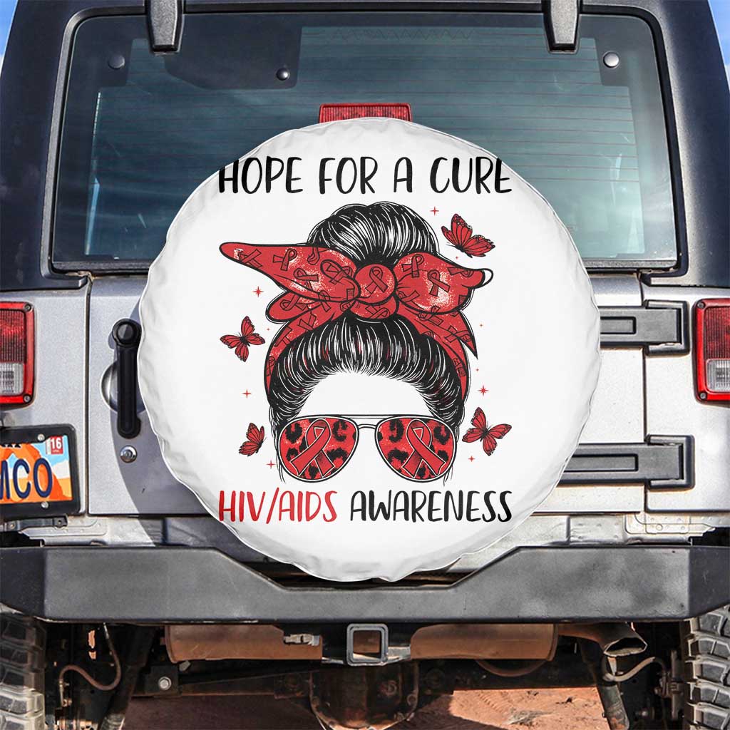 Hope For A Cure HIV Awareness Spare Tire Cover Strong Woman Red Ribbon Gift - Wonder Print Shop