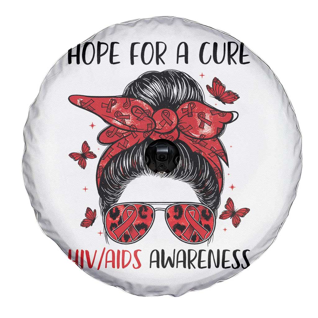 Hope For A Cure HIV Awareness Spare Tire Cover Strong Woman Red Ribbon Gift - Wonder Print Shop