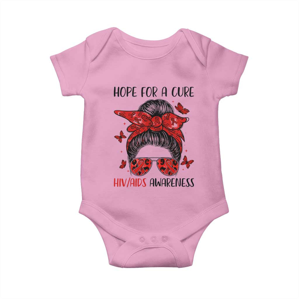 Hope For A Cure HIV Awareness Baby Onesie Strong Woman Red Ribbon Gift - Wonder Print Shop