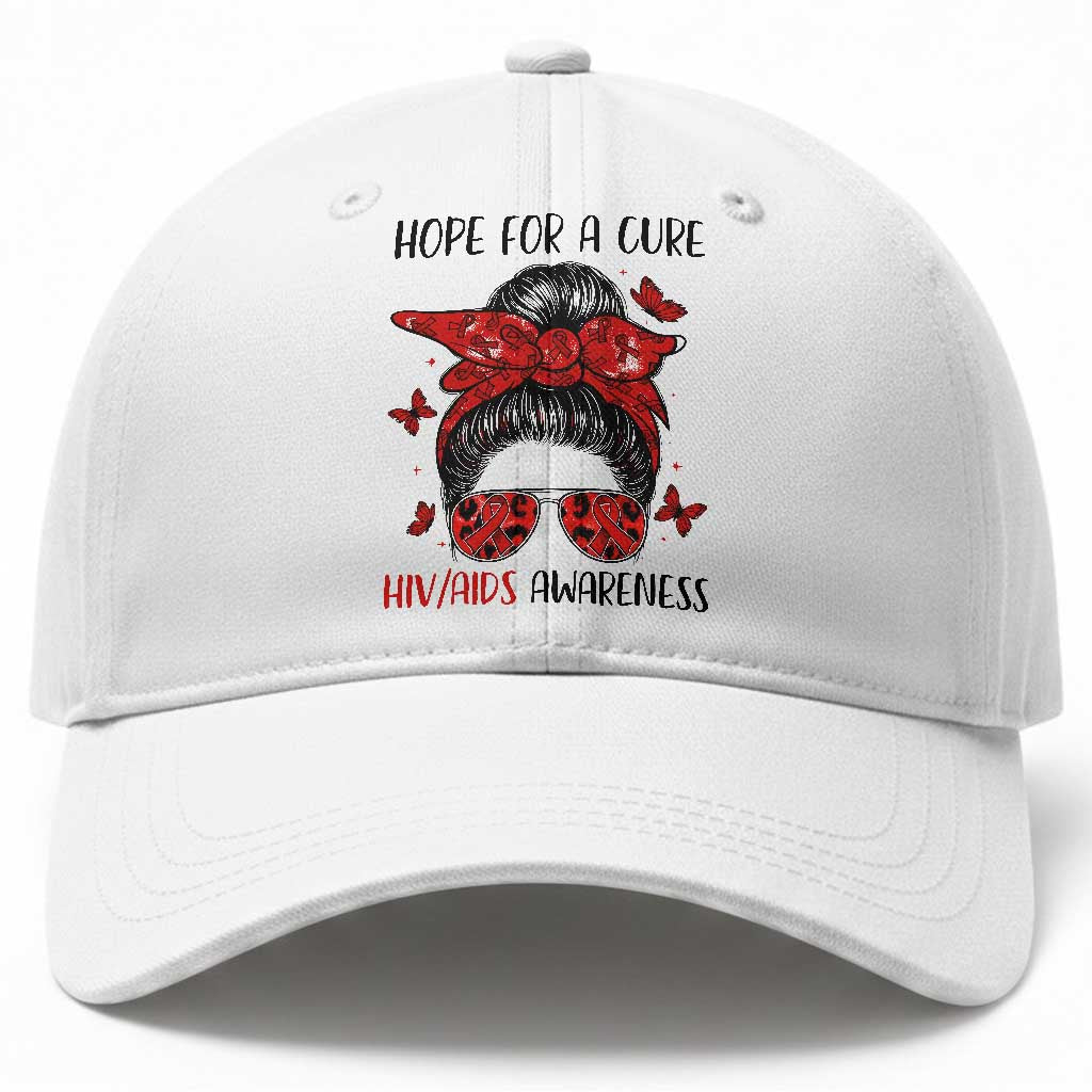 Hope For A Cure HIV Awareness Baseball Cap Strong Woman Red Ribbon Gift