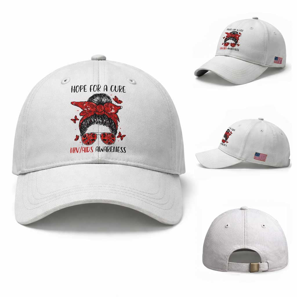 Hope For A Cure HIV Awareness Baseball Cap Strong Woman Red Ribbon Gift
