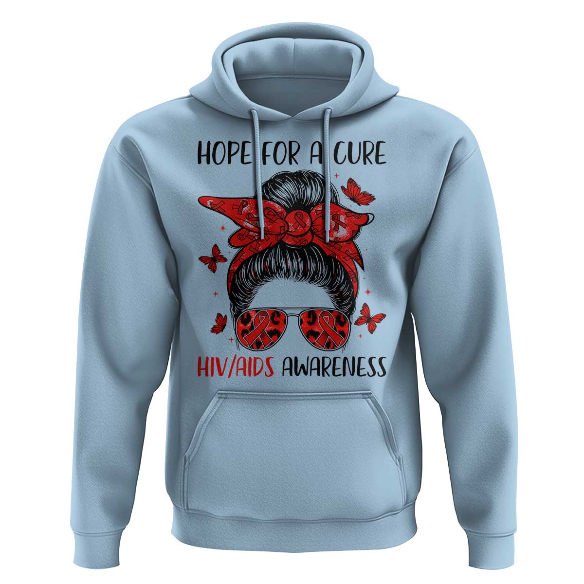 Hope For A Cure HIV Awareness Hoodie Strong Woman Red Ribbon Gift - Wonder Print Shop