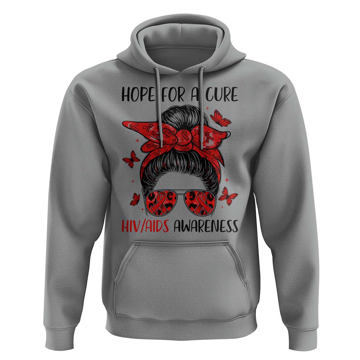 Hope For A Cure HIV Awareness Hoodie Strong Woman Red Ribbon Gift - Wonder Print Shop