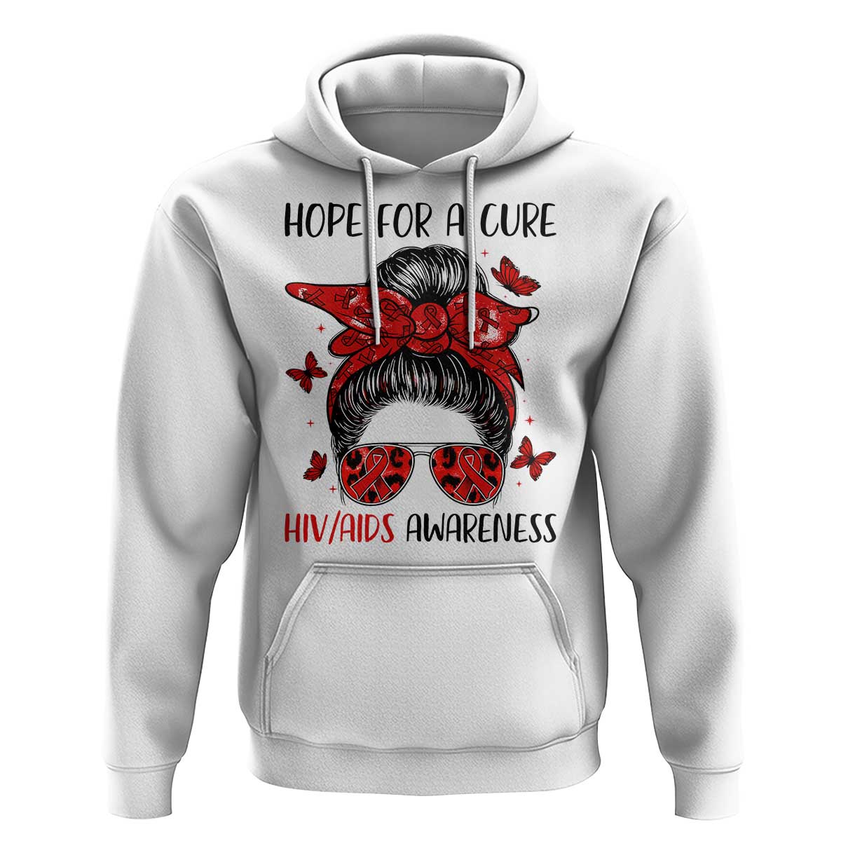 Hope For A Cure HIV Awareness Hoodie Strong Woman Red Ribbon Gift - Wonder Print Shop