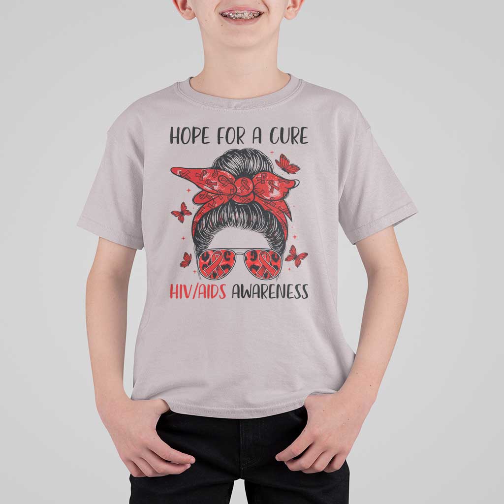 Hope For A Cure HIV Awareness T Shirt For Kid Strong Woman Red Ribbon Gift - Wonder Print Shop