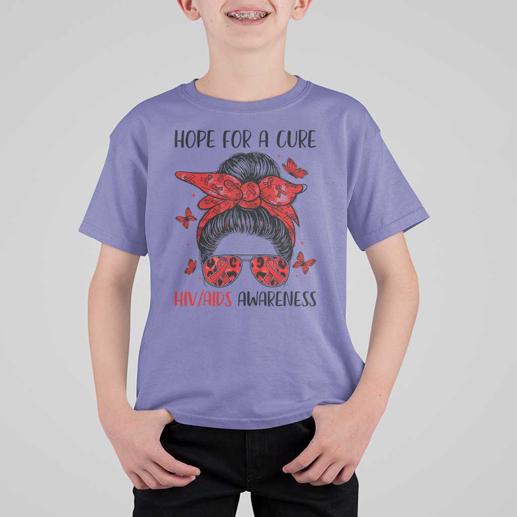 Hope For A Cure HIV Awareness T Shirt For Kid Strong Woman Red Ribbon Gift - Wonder Print Shop