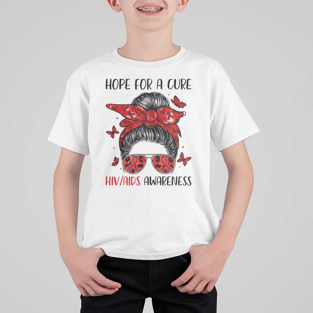 Hope For A Cure HIV Awareness T Shirt For Kid Strong Woman Red Ribbon Gift - Wonder Print Shop