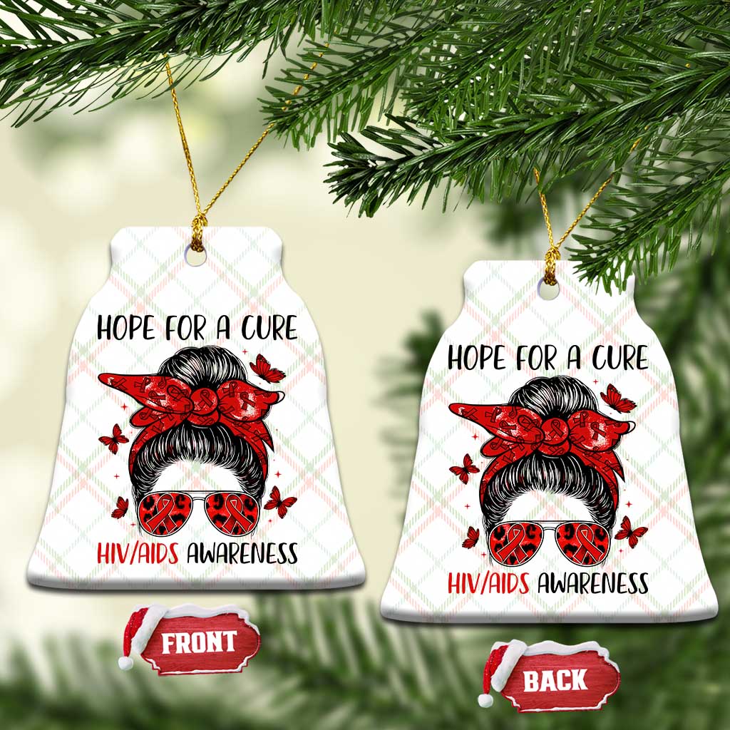 Hope For A Cure HIV Awareness Ceramic Ornament Strong Woman Red Ribbon Gift - Wonder Print Shop