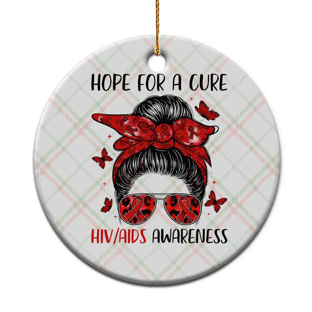 Hope For A Cure HIV Awareness Ceramic Ornament Strong Woman Red Ribbon Gift - Wonder Print Shop
