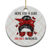 Hope For A Cure HIV Awareness Ceramic Ornament Strong Woman Red Ribbon Gift - Wonder Print Shop